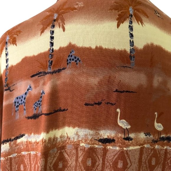 African Print Button Down Shirt Men's XL Safari Giraffe Palm Tree Hawaiian Style - Picture 5 of 7